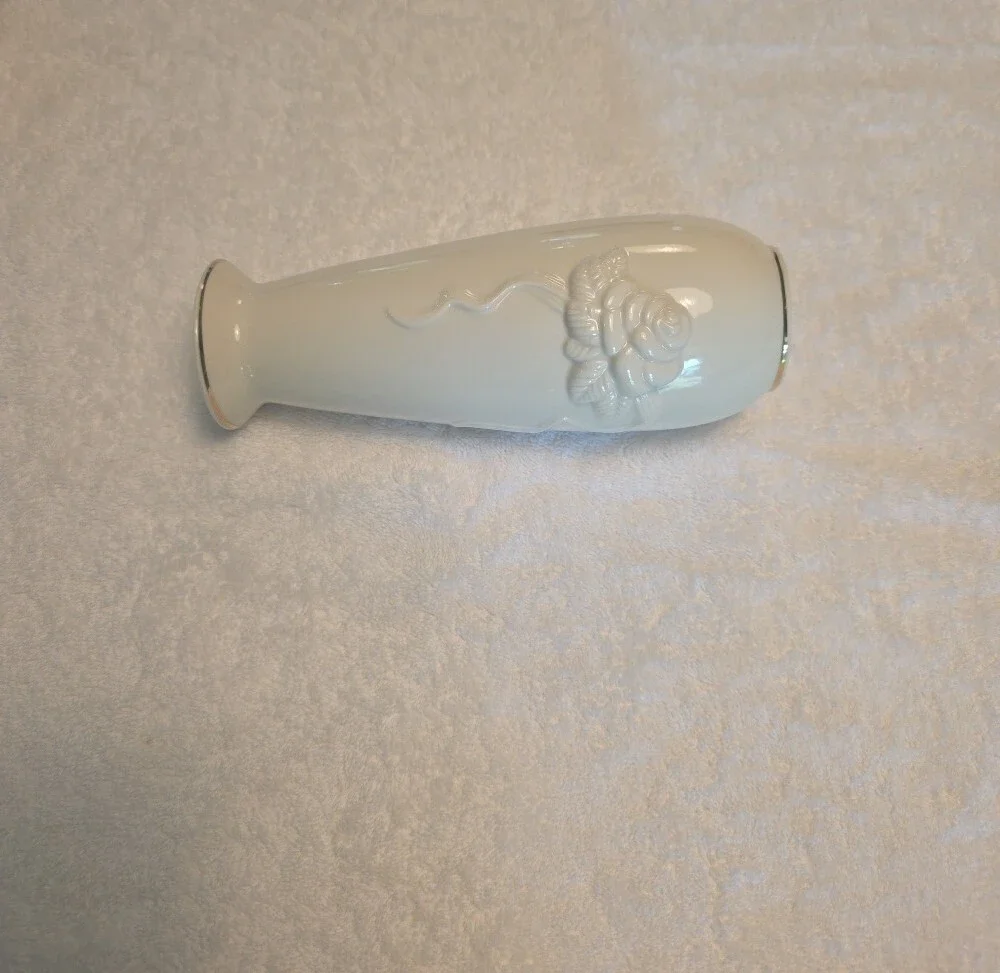 Lenox White Ceramic Rose Vase with Silver Rim - Elegant Home Accent